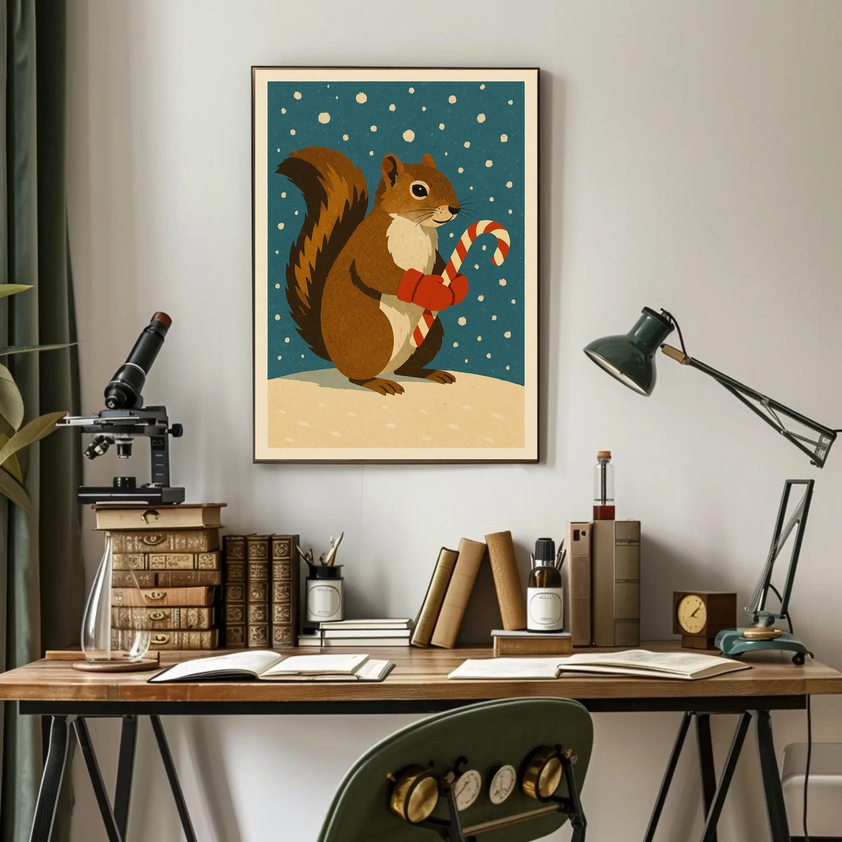 Squirrel Candy Cane Poster