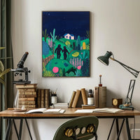 Surreal Landscape Night Figures Whimsical Poster
