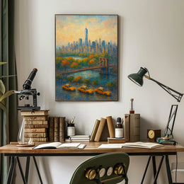 New York City Autumn Skyline Poster Abstract Wall Art