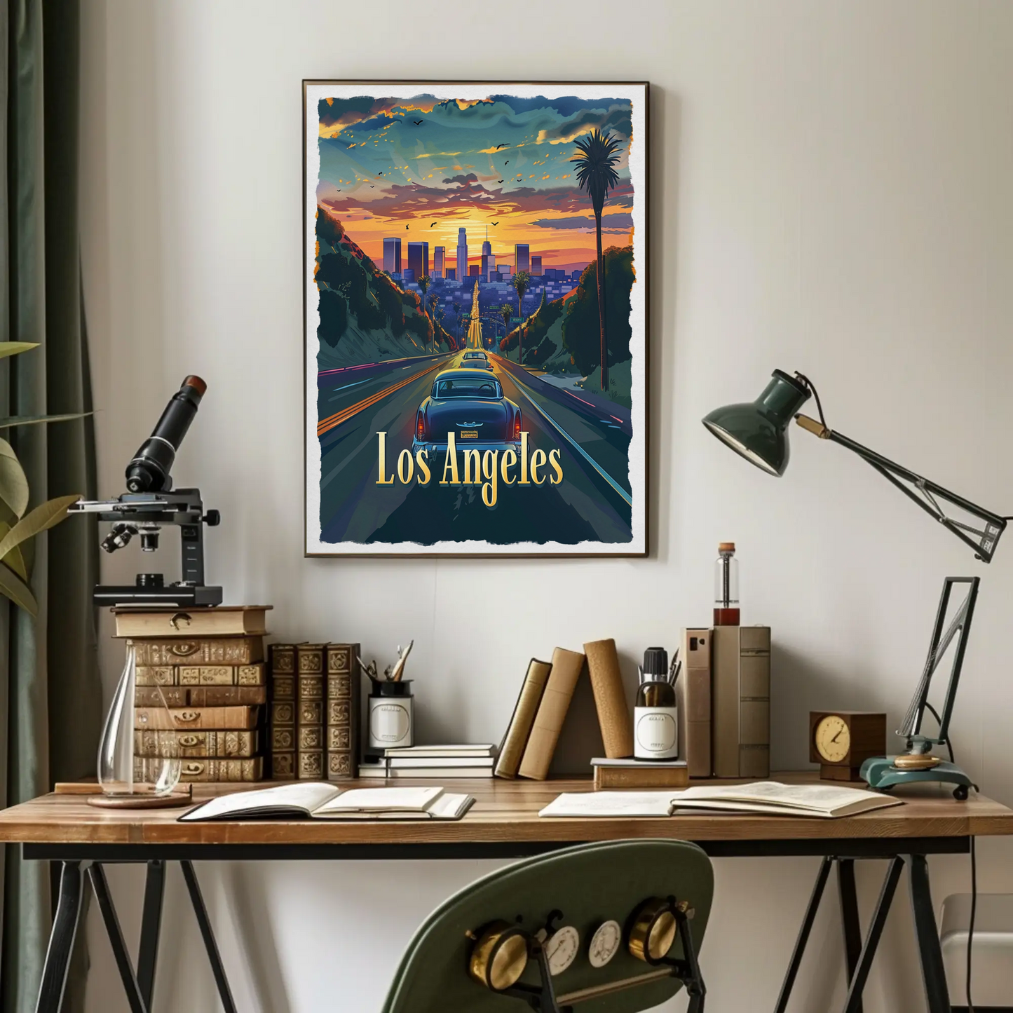 Los Angeles Sunset Boulevard Classic Cars Travel Poster Travel Poster