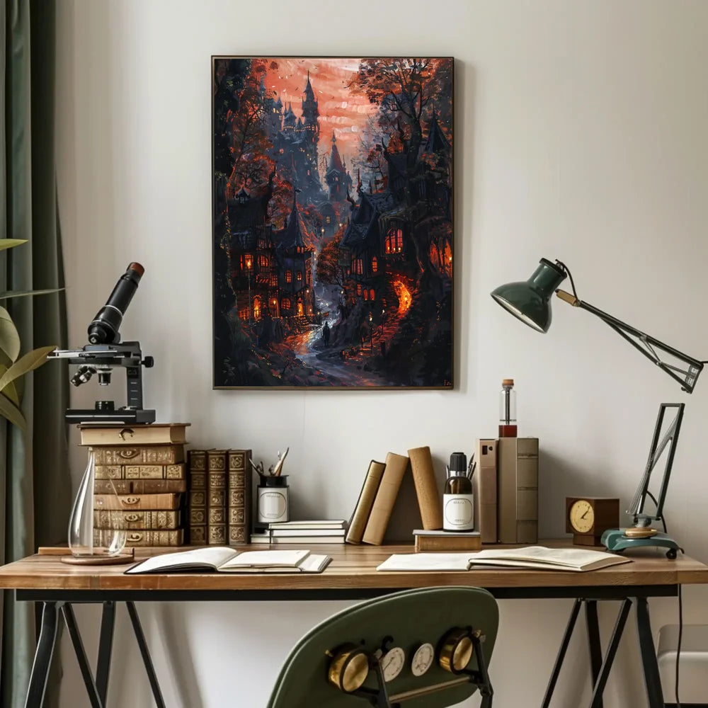 Mysterious Gothic Fantasy Village Medieval Art Poster