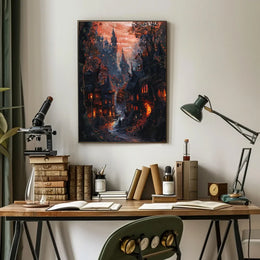 Mysterious Gothic Fantasy Village Medieval Art Poster
