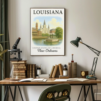 New Orleans Louisiana Cathedral Steamboat River Poster
