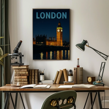 London Big Ben at Night Travel Poster