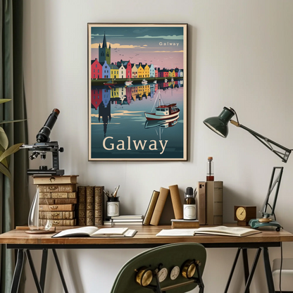 Galway Waterfront Reflections Ireland Travel Poster