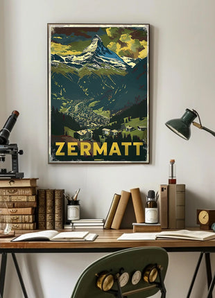 Matterhorn Scenic Travel Poster with Vintage Retro Design