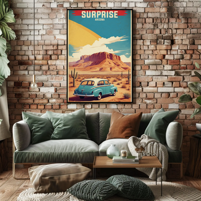 Surprise Arizona Sunset Desert Drive Vintage Travel Poster