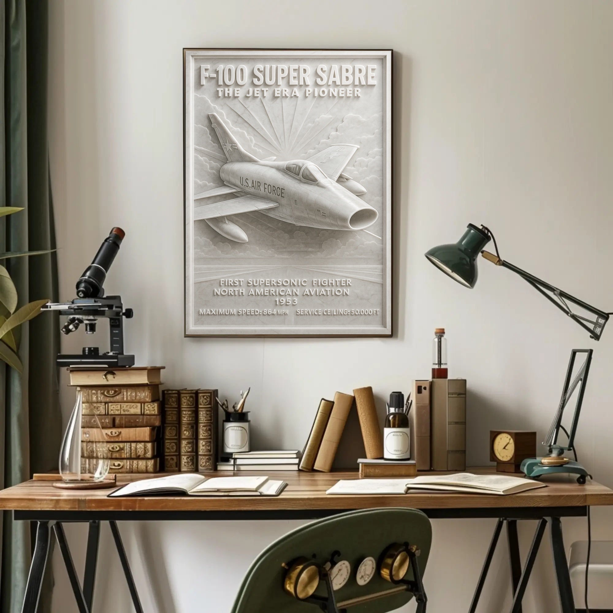 F-100 Super Sabre Vintage Military Aviation Art Poster