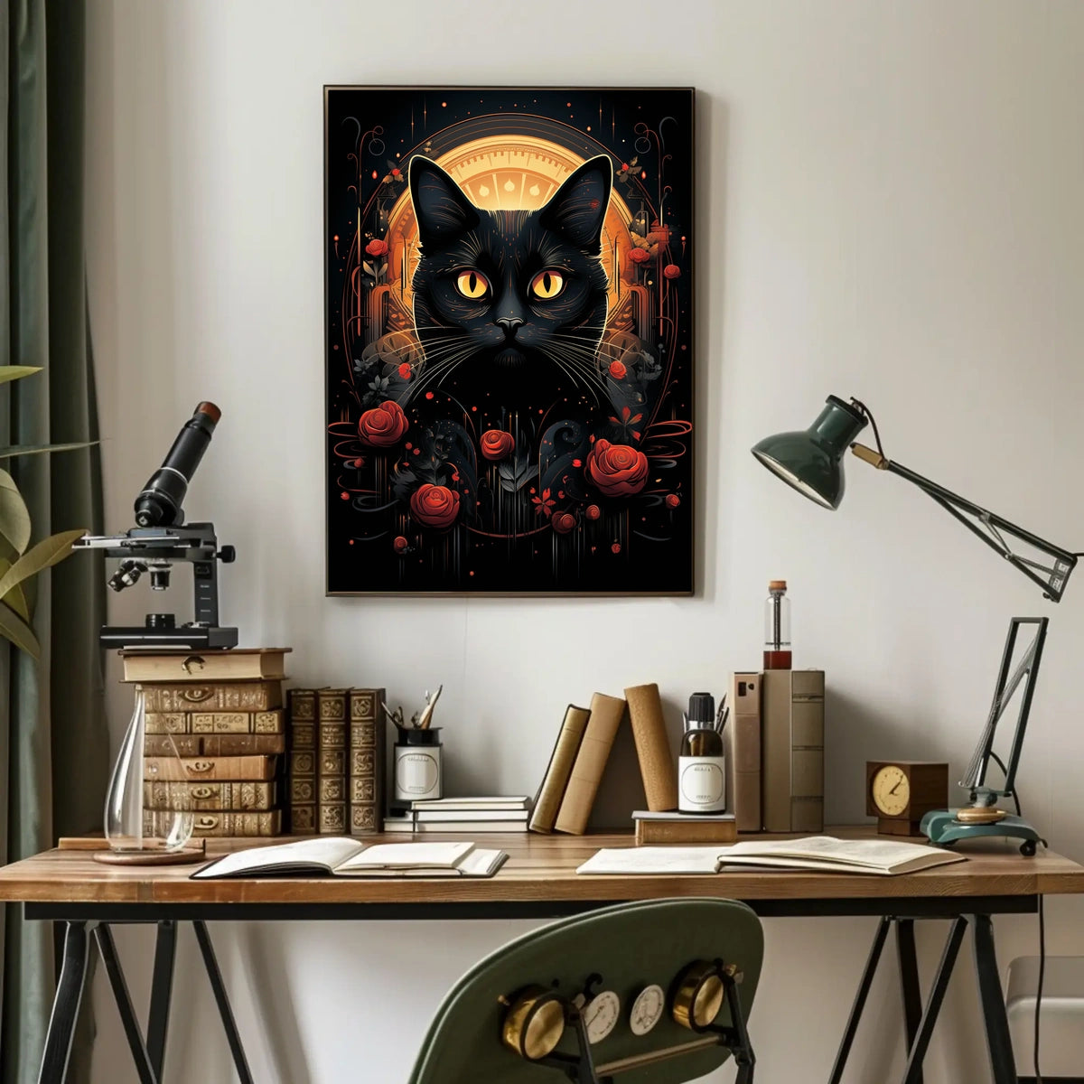 Stylized Black Cat in Ornate Mystical Animal Poster