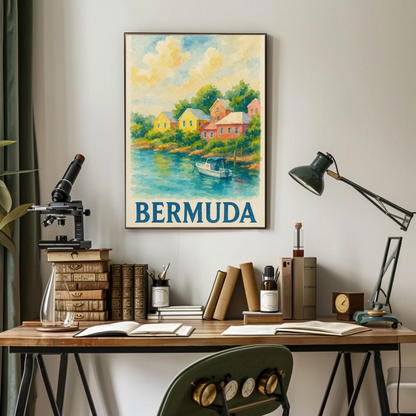 Bermuda Coastal Village Travel Poster