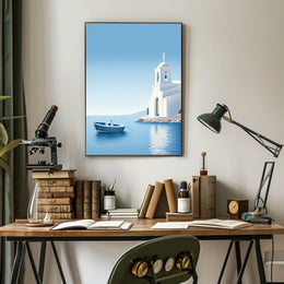 Mediterranean Escape Blue Coastal Scene Travel Poster