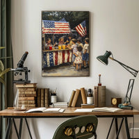Whimsical American Flag Lemonade Stand Scene Poster