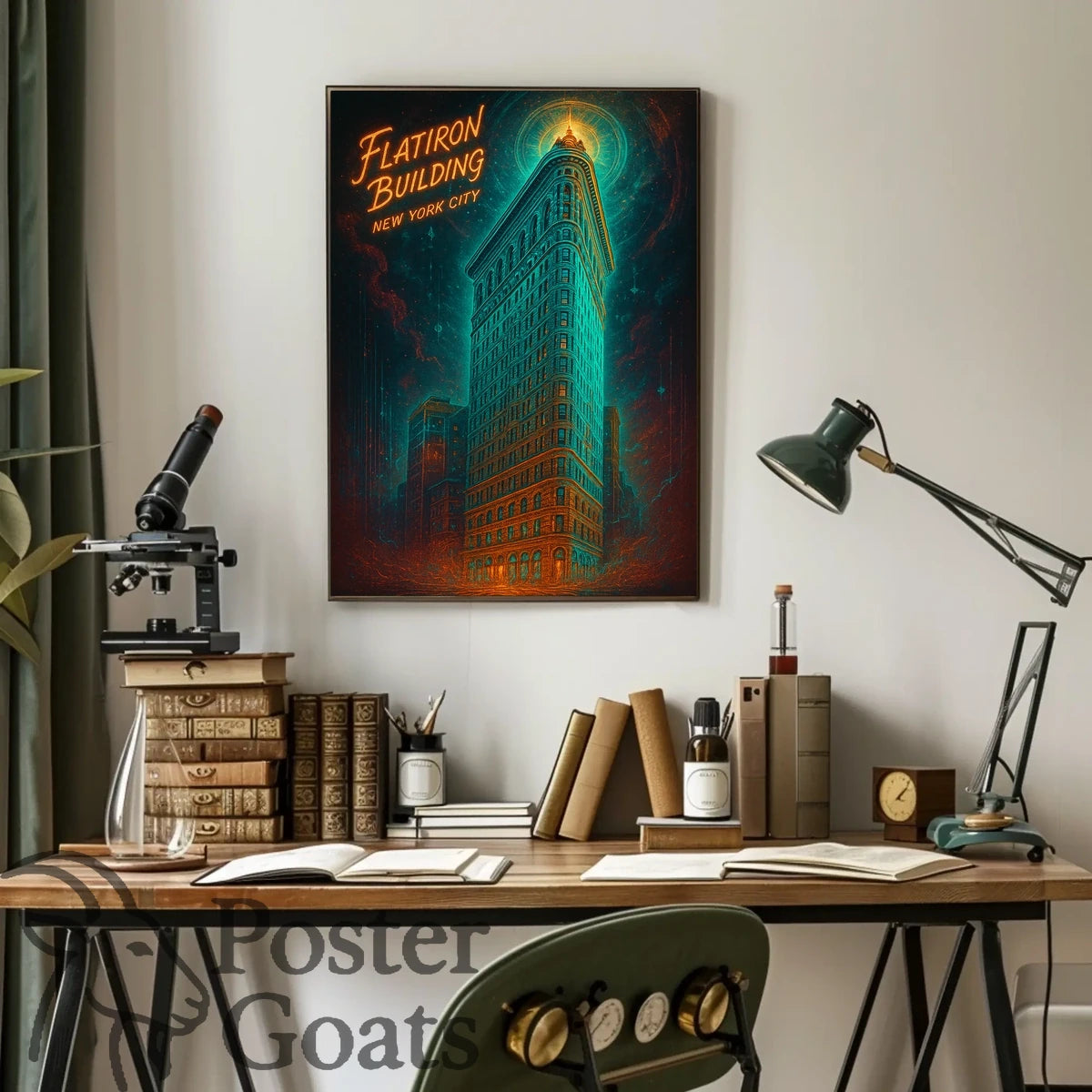 Flatiron Building New York: Surreal Neon Urban Cityscape Poster