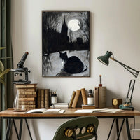 Moonlit Cat with Gothic Castle Artistic Poster PosterGoat