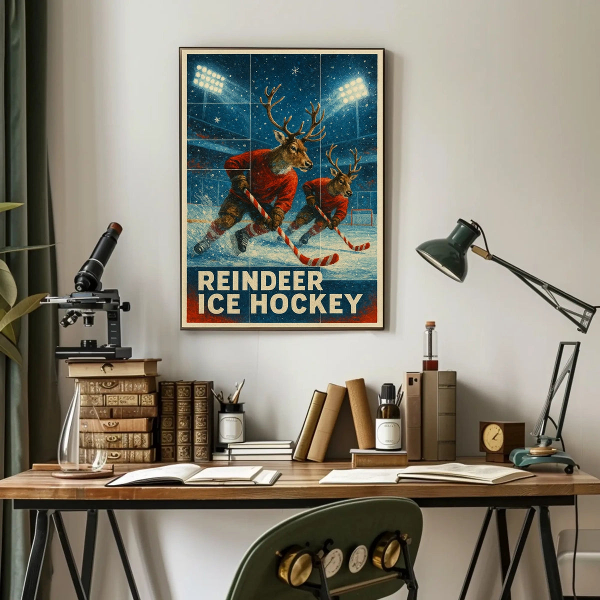 Reindeer Ice Hockey Poster for Holiday Fun Sports Enthusiasts