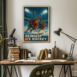 Reindeer Ice Hockey Poster for Holiday Fun Sports Enthusiasts