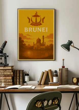 Brunei's Architectural Elegance in Vintage Travel Poster
