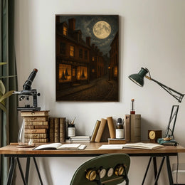 Salem Witchcraft Vintage Gothic Street Art Atmosphere Cobblestone Moonlit Historic Urban Collectors Poster