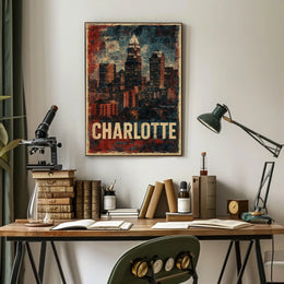 Charlotte Skyline Vintage Urban Retro Collectors Poster