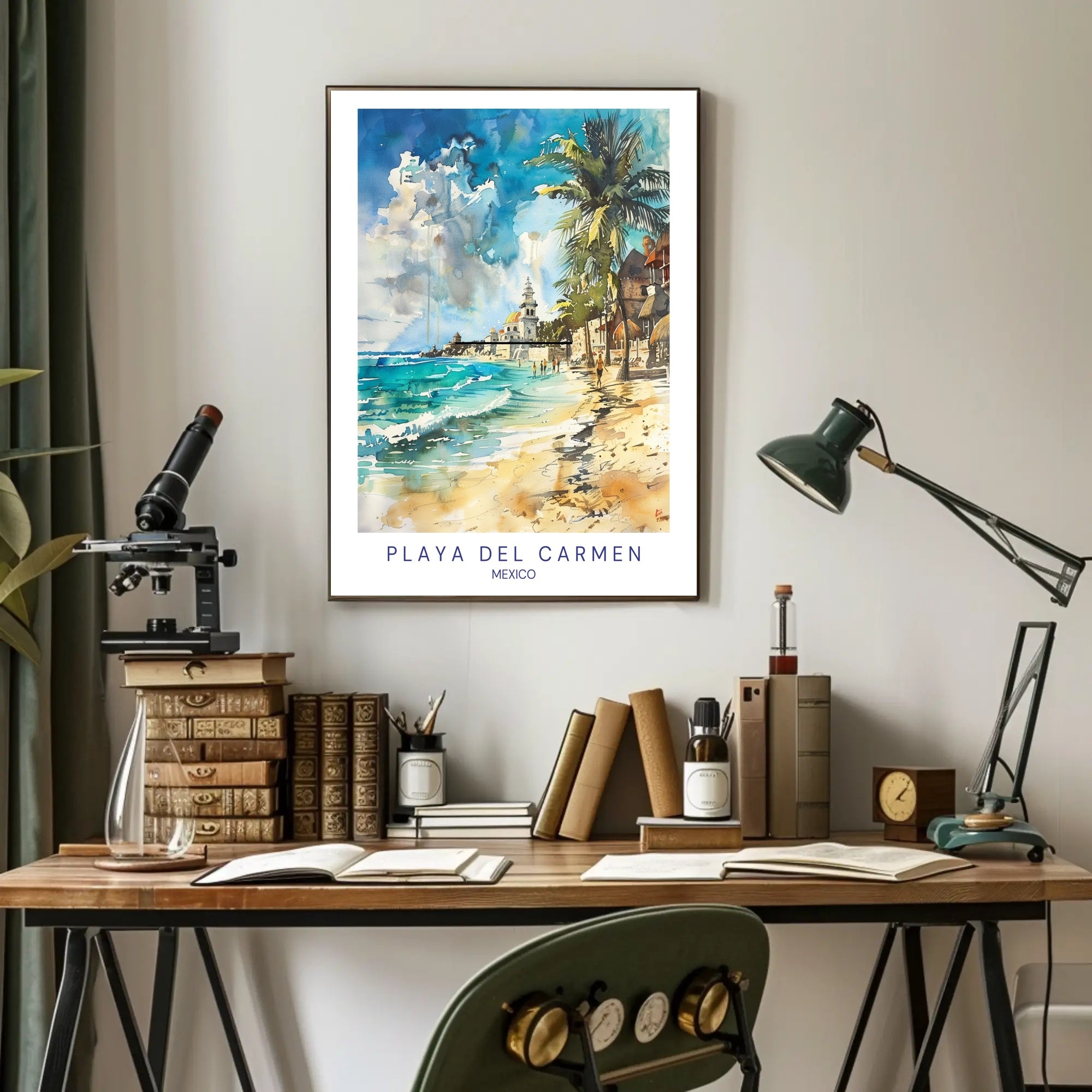 Playa del Carmen Beach Scene Watercolor Travel Poster PosterGoat