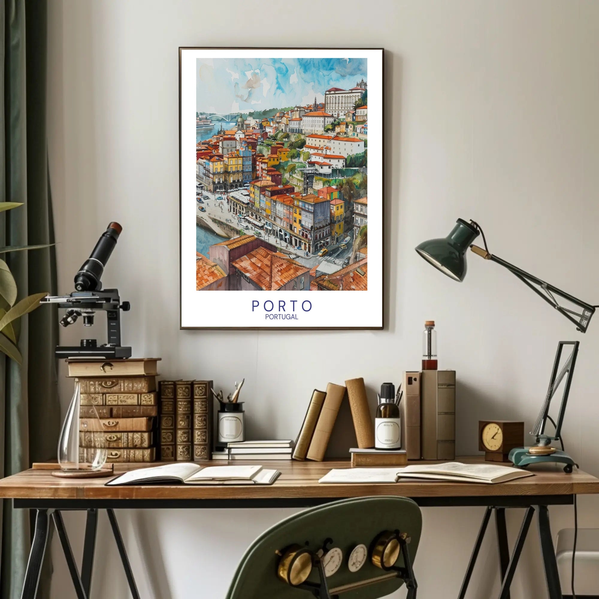 Porto Riverbank Urban Landscape Watercolor Illustration Travel Poster PosterGoat
