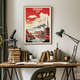 Scenic Japanese Autumn Landscape: Vintage Travel Poster