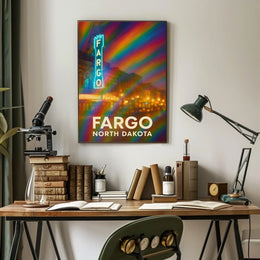Fargo North Dakota Vibrant Cityscape Digital Painting Impressionism Urban Travel Poster