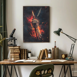 Skeletal Quill Flames Artistic Poster