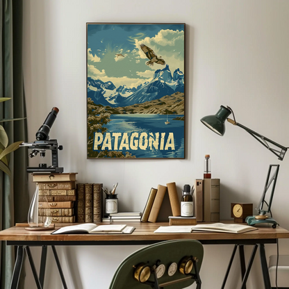 Patagonia Mountains and Condors Travel Poster