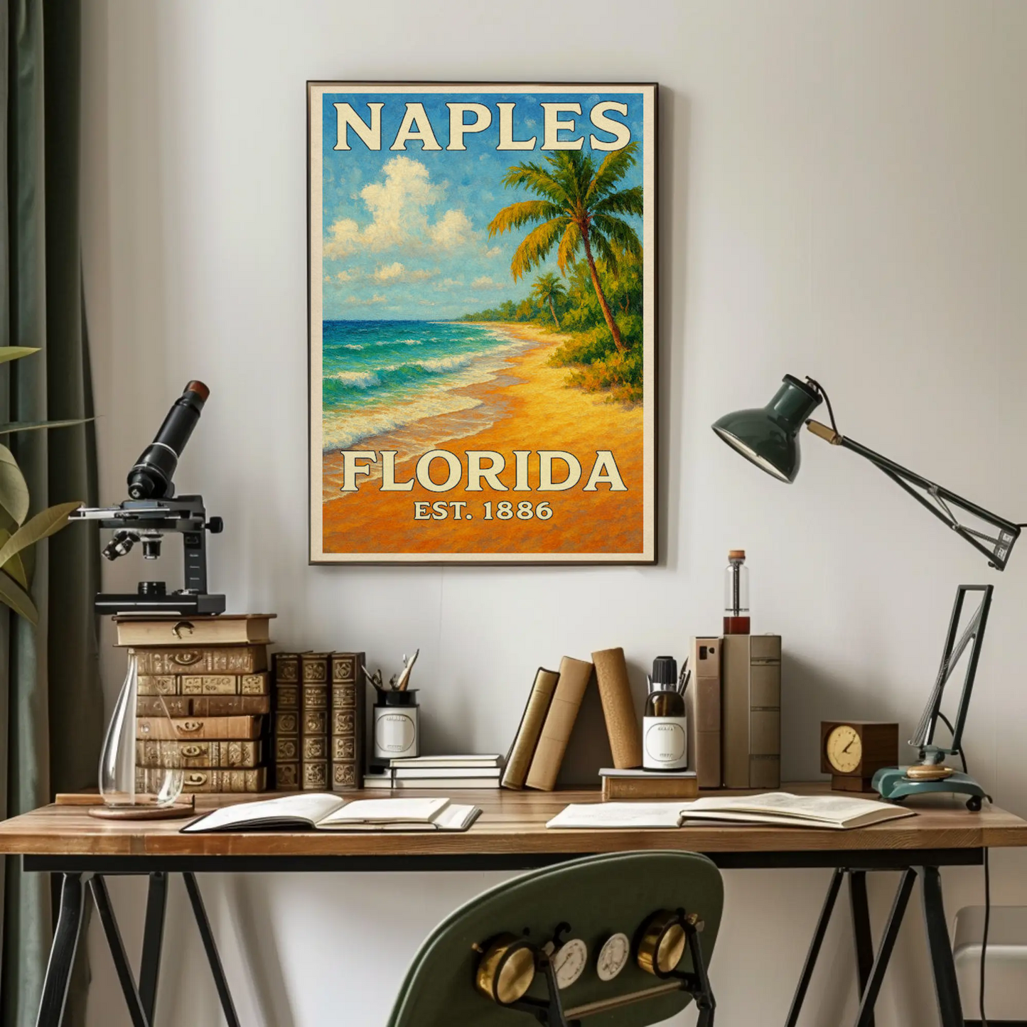 Naples Florida Beach Palms Surf Coastline Travel Poster