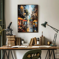 Lively European City Street Scene Artistic Poster
