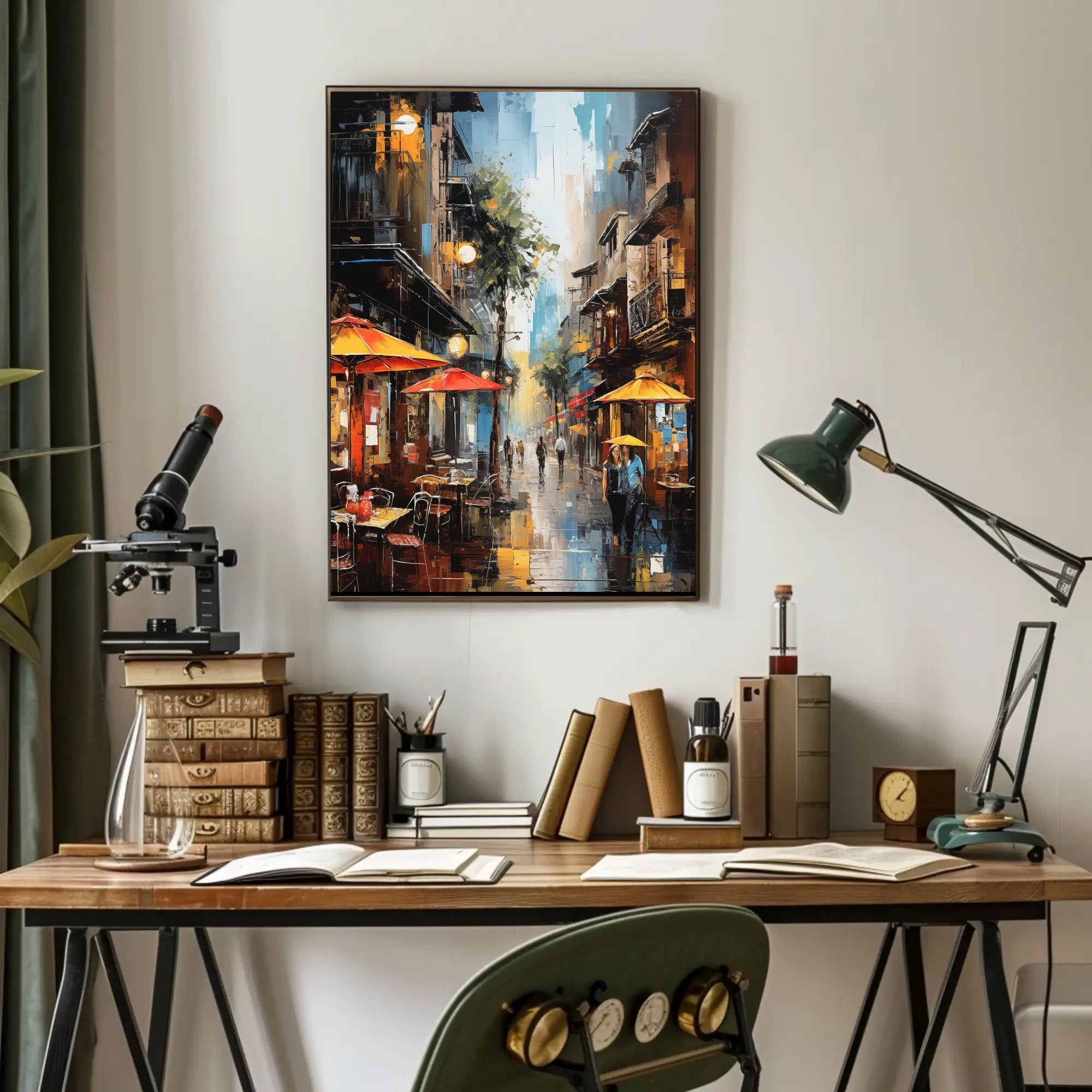 Lively European City Street Scene Artistic Poster