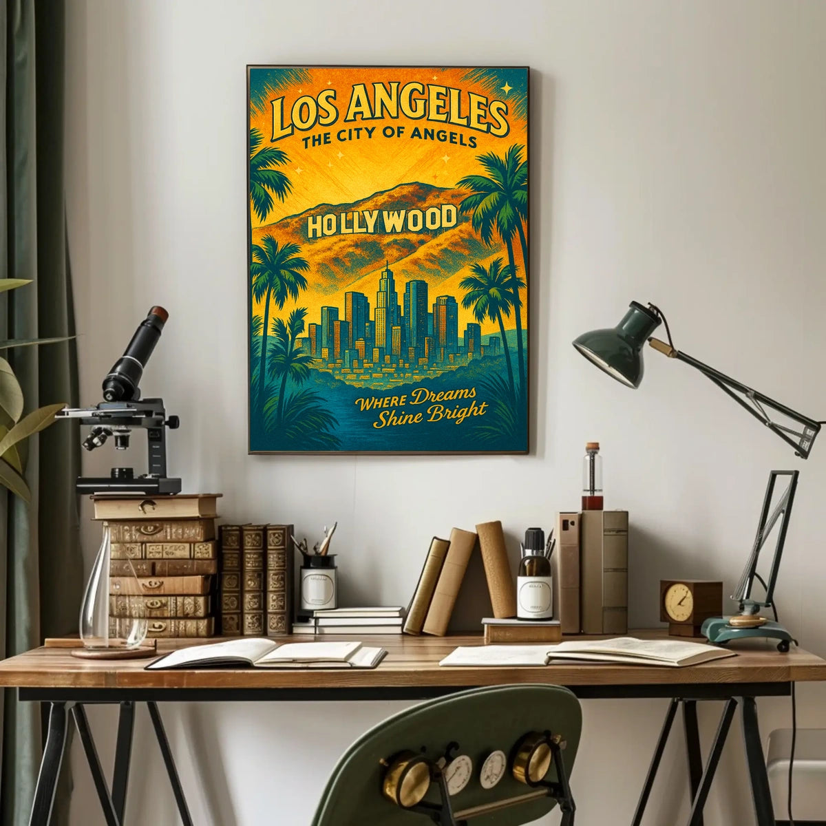 Los Angeles Vintage Hollywood Skyline Art Poster