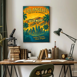 Los Angeles Vintage Hollywood Skyline Art Poster