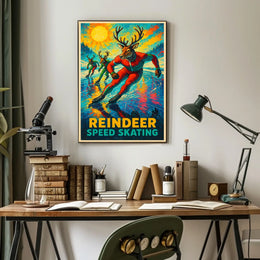 Reindeer Speed Skating Vintage Winter Sports Poster