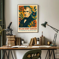 William Henry Harrison Vintage Patriotic Portrait History Inspired Minimalist Americana Heritage Poster