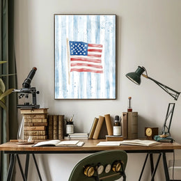 Watercolor Kitten In Basket With American Flag Poster