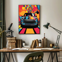 Mini Car Pop Art Poster: Vibrant Geometric Design