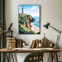 Coastal Serenity: Byron Bay Lighthouse Travel Poster