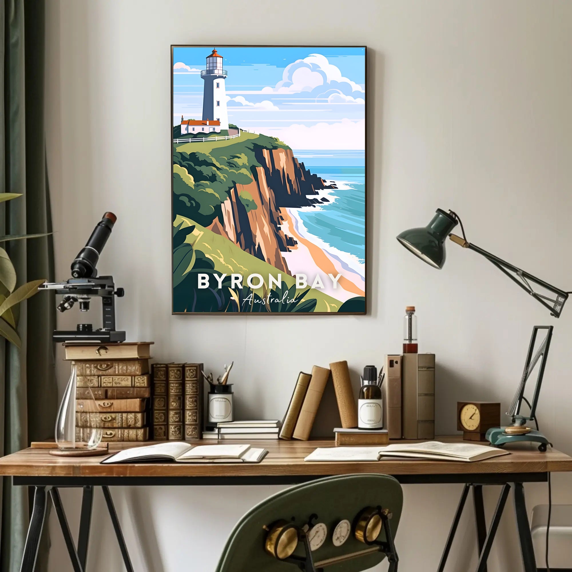 Coastal Serenity: Byron Bay Lighthouse Travel Poster