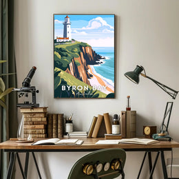 Coastal Serenity: Byron Bay Lighthouse Travel Poster