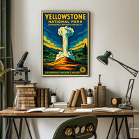 Yellowstone National Park Vintage Illustration Geyser Poster