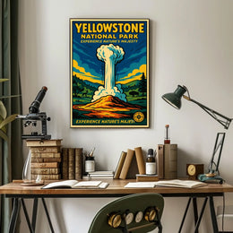 Yellowstone National Park Vintage Illustration Geyser Poster
