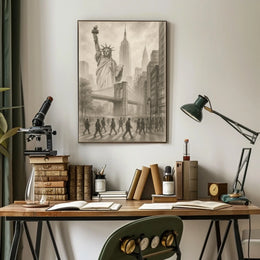 Surreal New York City Illustration Poster Vintage Wall Art