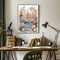 Amsterdam Cityscape Art with Intricate Dutch Gables Travel Poster