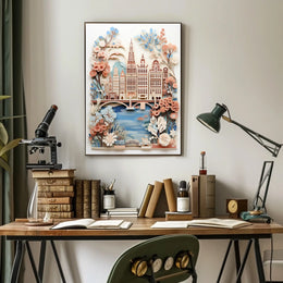 Amsterdam Cityscape Art with Intricate Dutch Gables Travel Poster