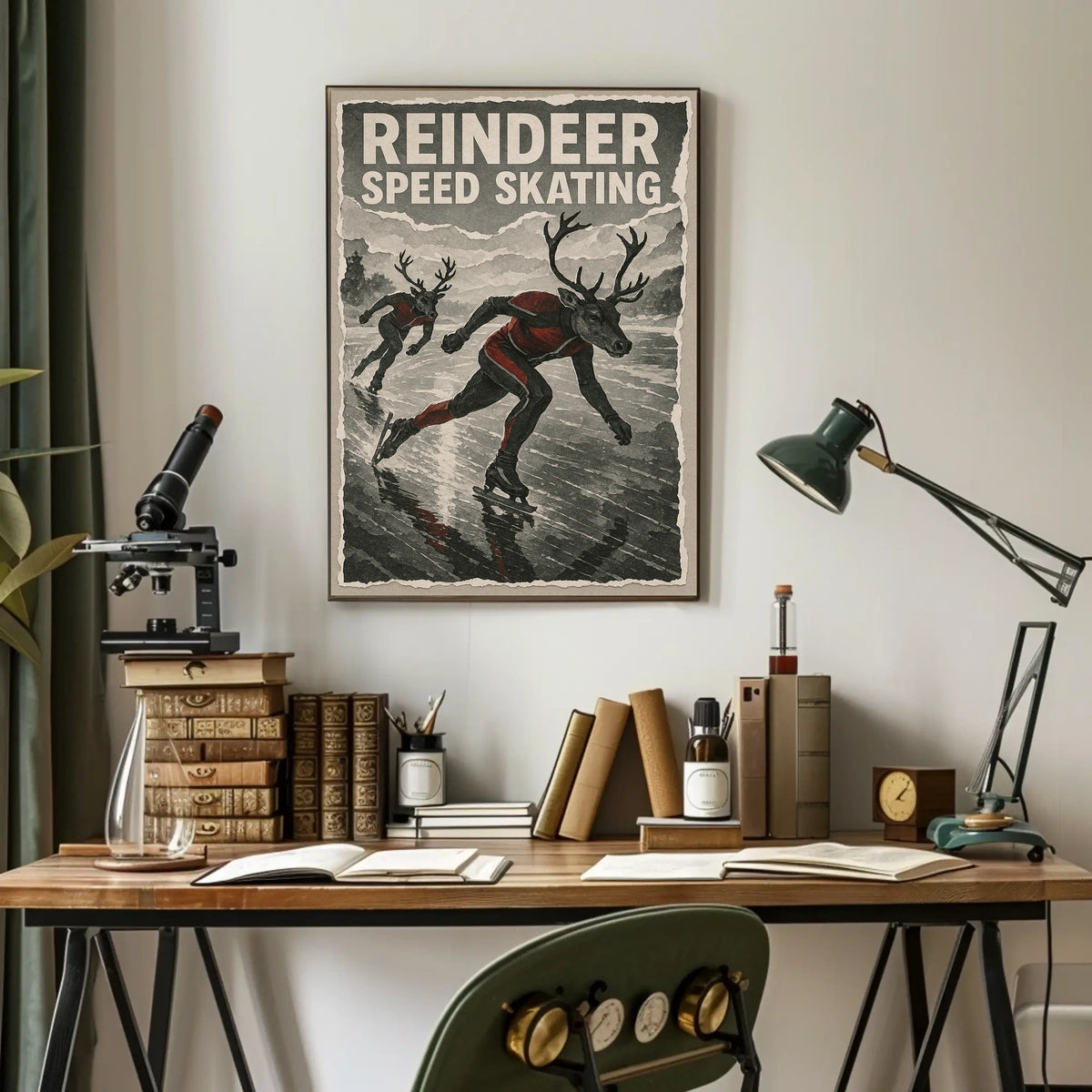 Reindeer Speed Skating: Whimsical Fantasy Sports Poster