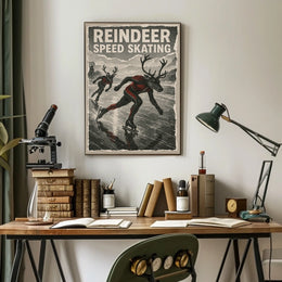 Reindeer Speed Skating: Whimsical Fantasy Sports Poster