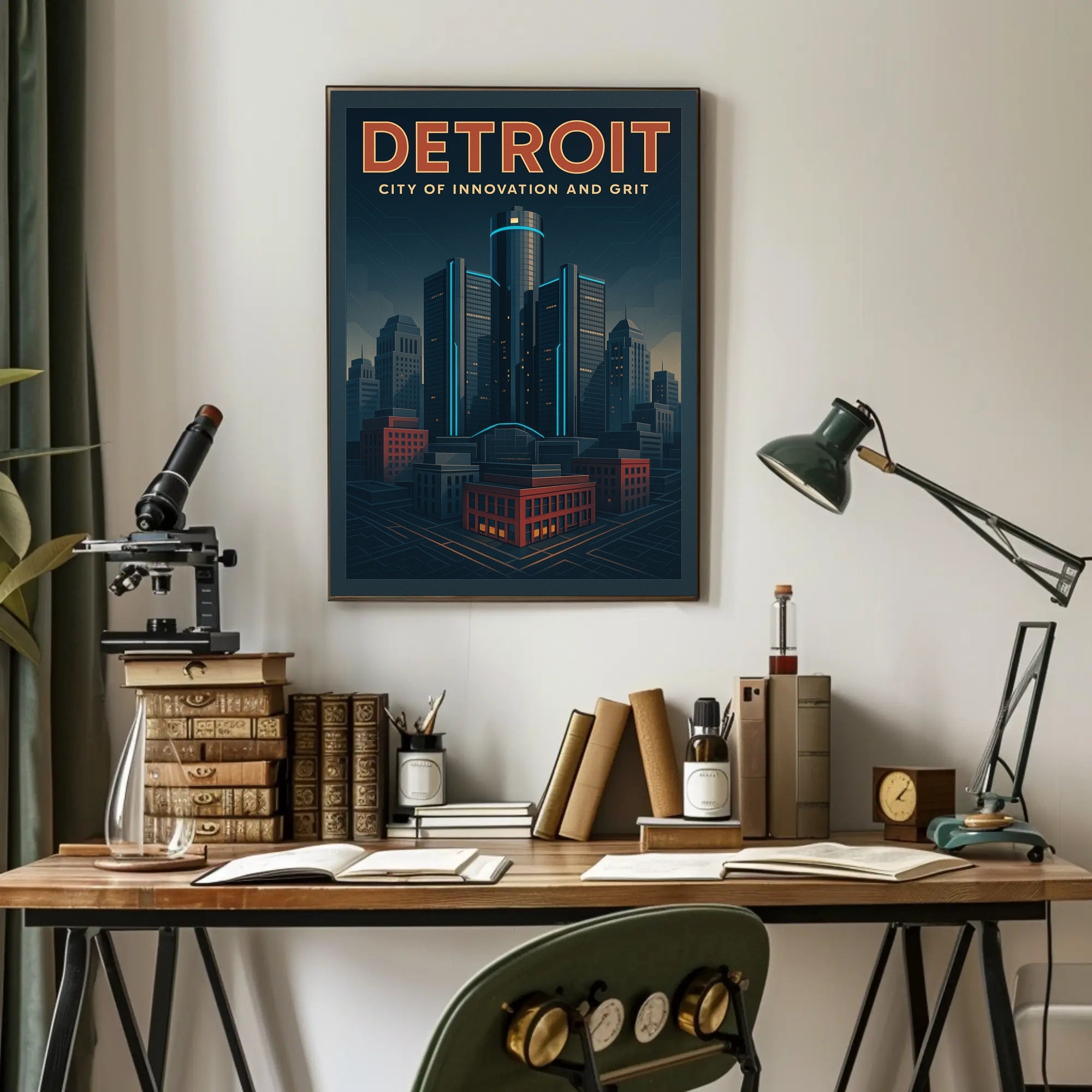 Detroit Skyscrapers Futuristic Urban Cityscape Poster