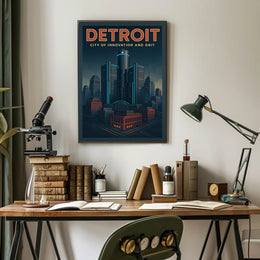 Detroit Skyscrapers Futuristic Urban Cityscape Poster